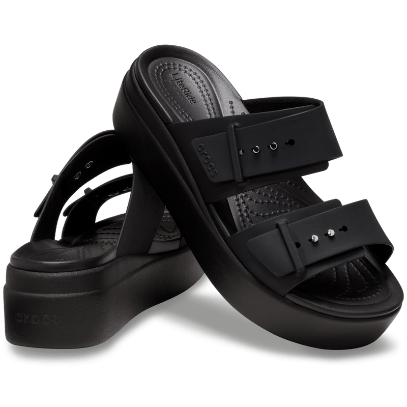 Brooklyn Buckle Low Wedge Sandal - Black