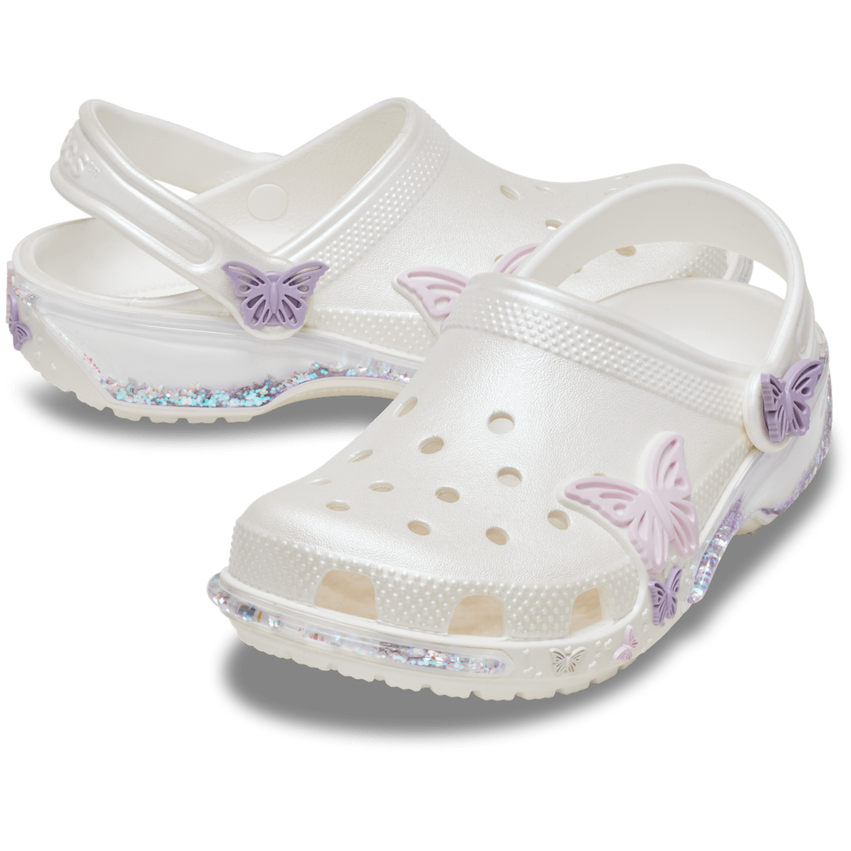 Kids' Classic Butterfly Sparkle Shaker Clog - White