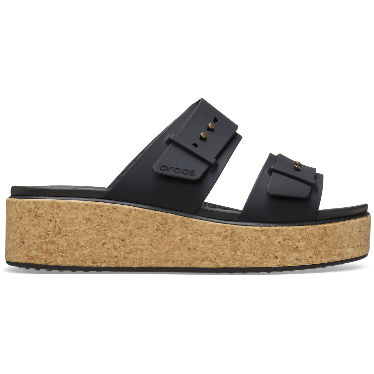 Brooklyn Buckle Low Wedge Cork Sandal - Black