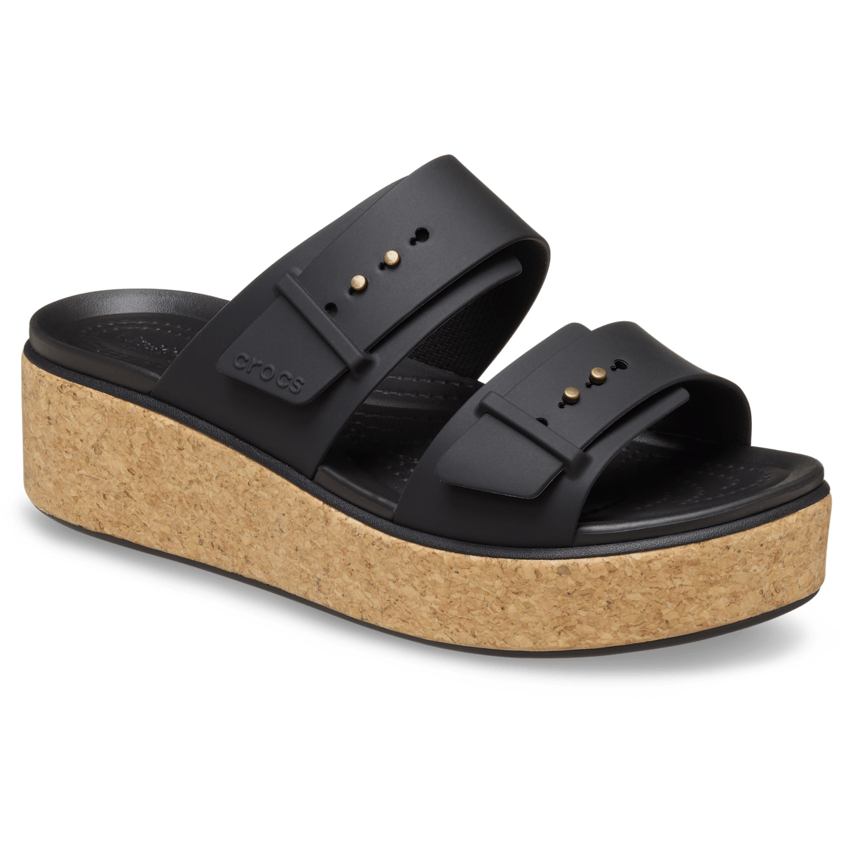 Brooklyn Buckle Low Wedge Cork Sandal - Black