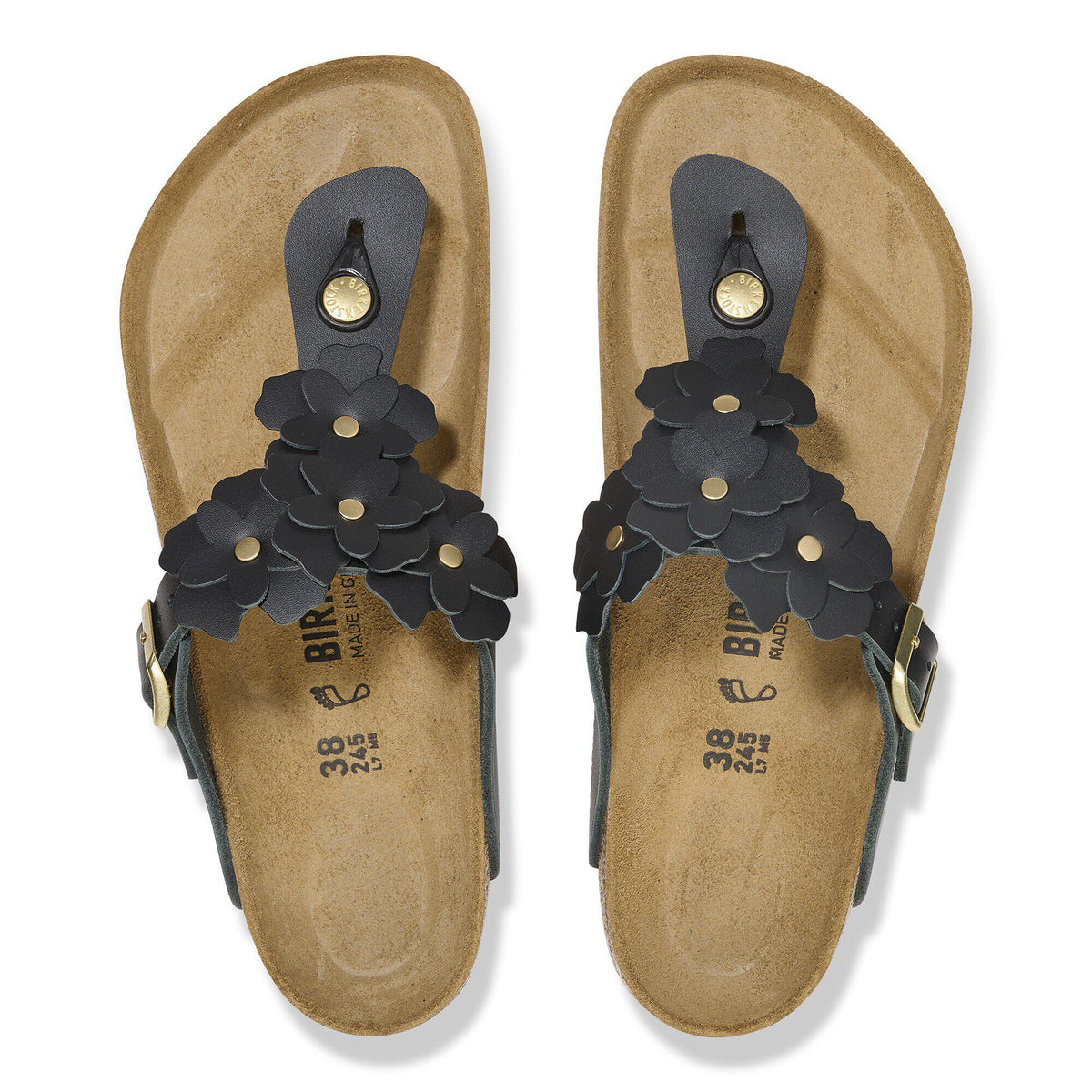 Gizeh Flower Embellishment Natural Leather - Black