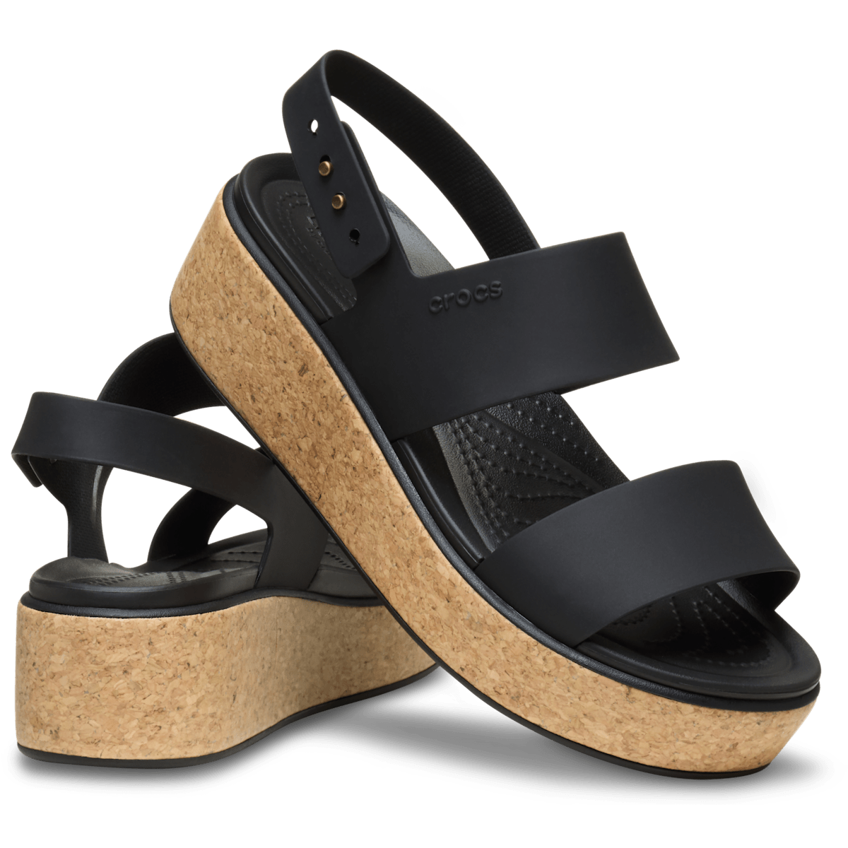 Brooklyn Low Wedge Cork Sandal - Black / Black