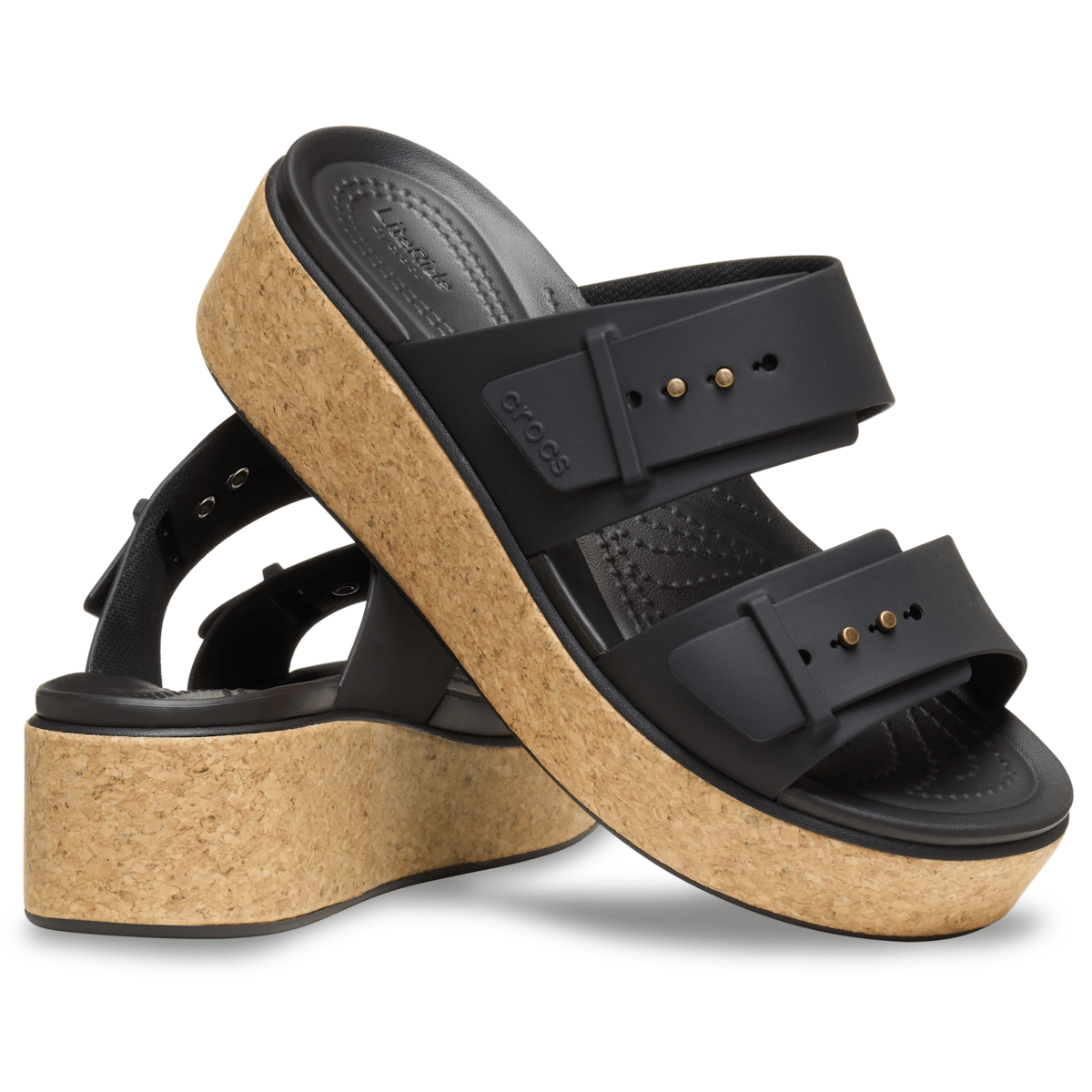 Brooklyn Buckle Low Wedge Cork Sandal - Black